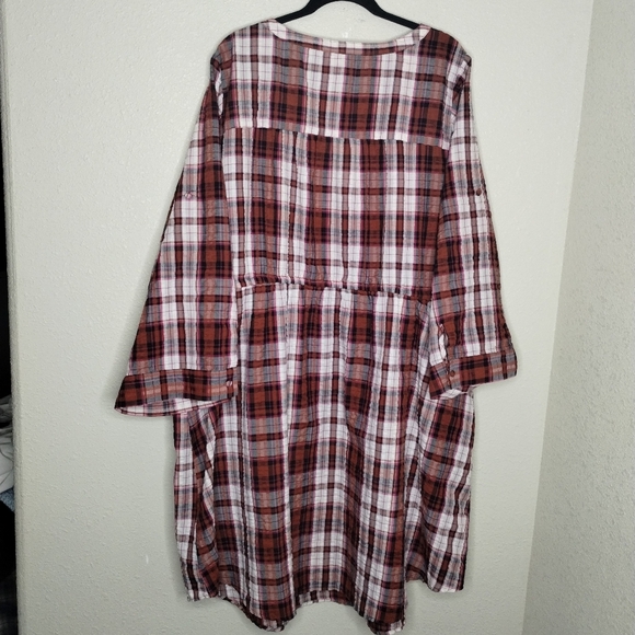 Torrid Mini Seer Sucker Zip-Front Shirt Dress In Plaid Ivory Women's Size 4X - Picture 8 of 11